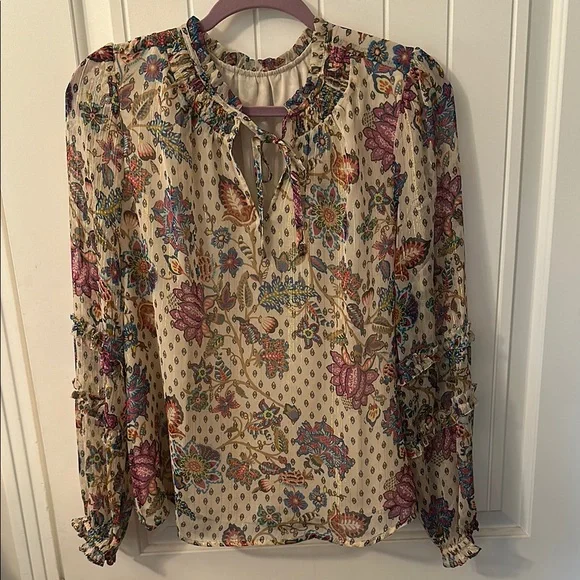 Source Unknown Pink and Red Ruffled Long Sleeve Blouse - Picture 1 of 3